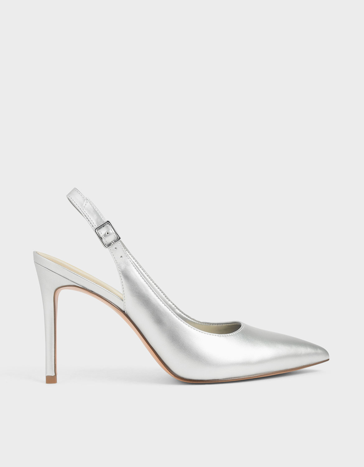 

Metallic Stiletto Slingback Pumps, Silver