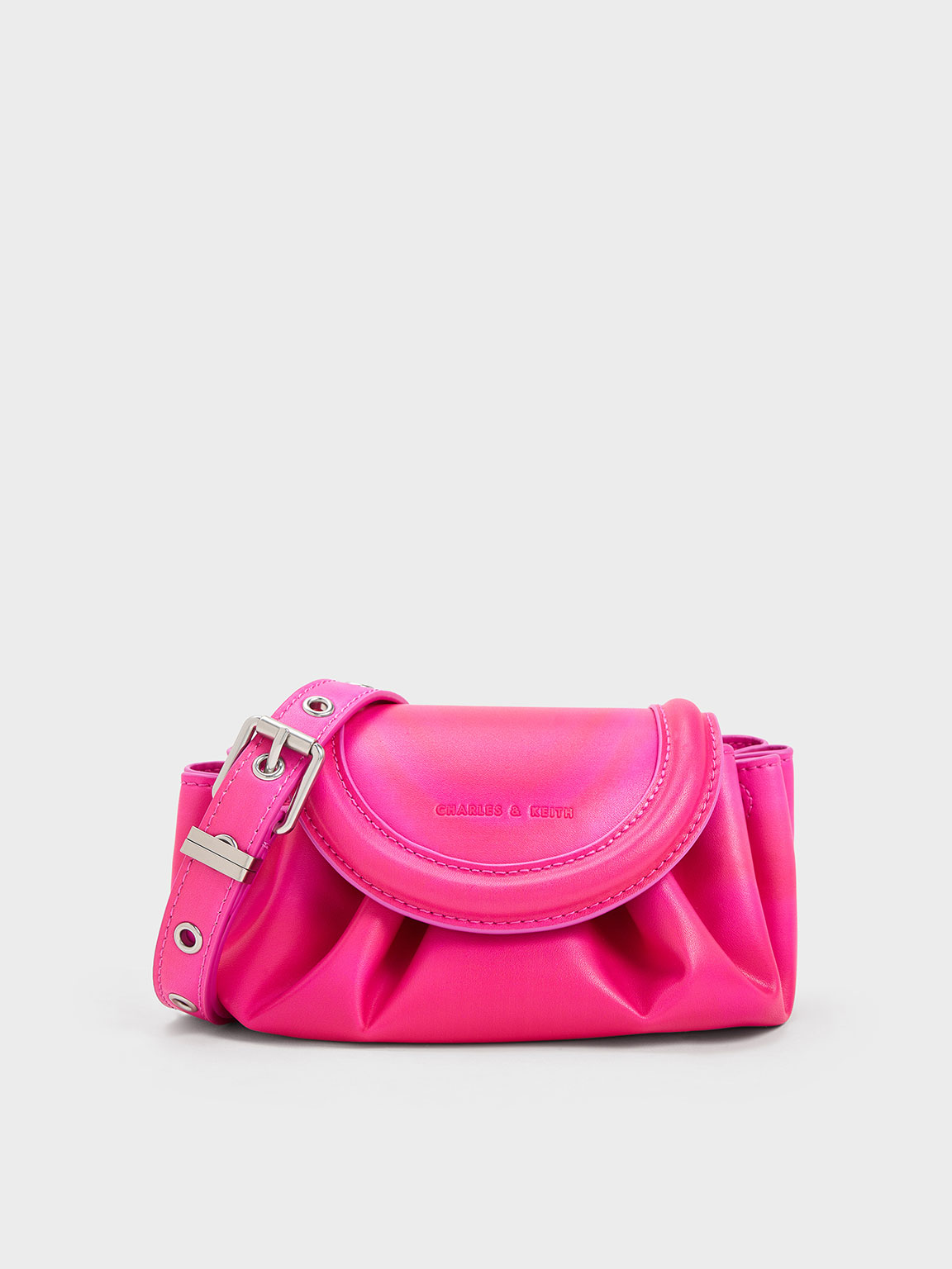 Charles & Keith Mini Blossom Curved Flap Crossbody Bag In Pink