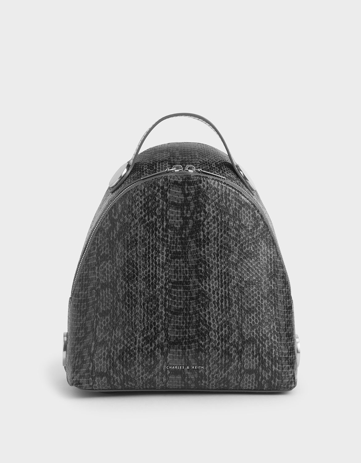 

Large Snake Print Dome Backpack, Grey