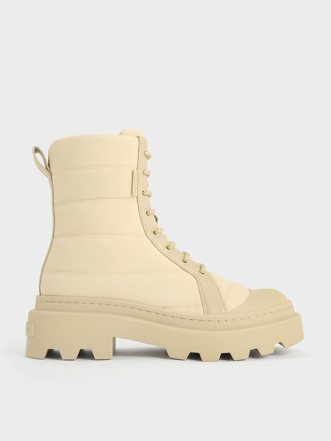 Charles & Keith Nylon Puffy Ridged-sole Boots In Chalk