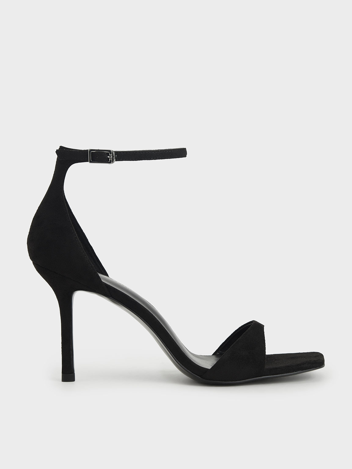 

Textured Ankle Strap Heeled Sandals, Black