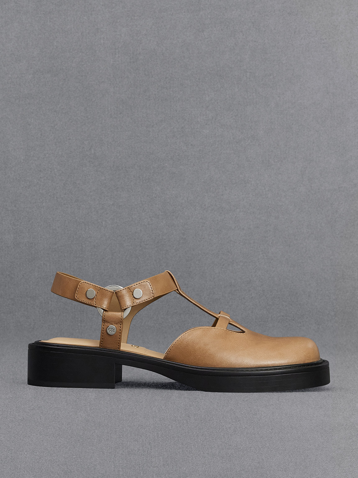 Leather Cut-Out T-Bar Sandals