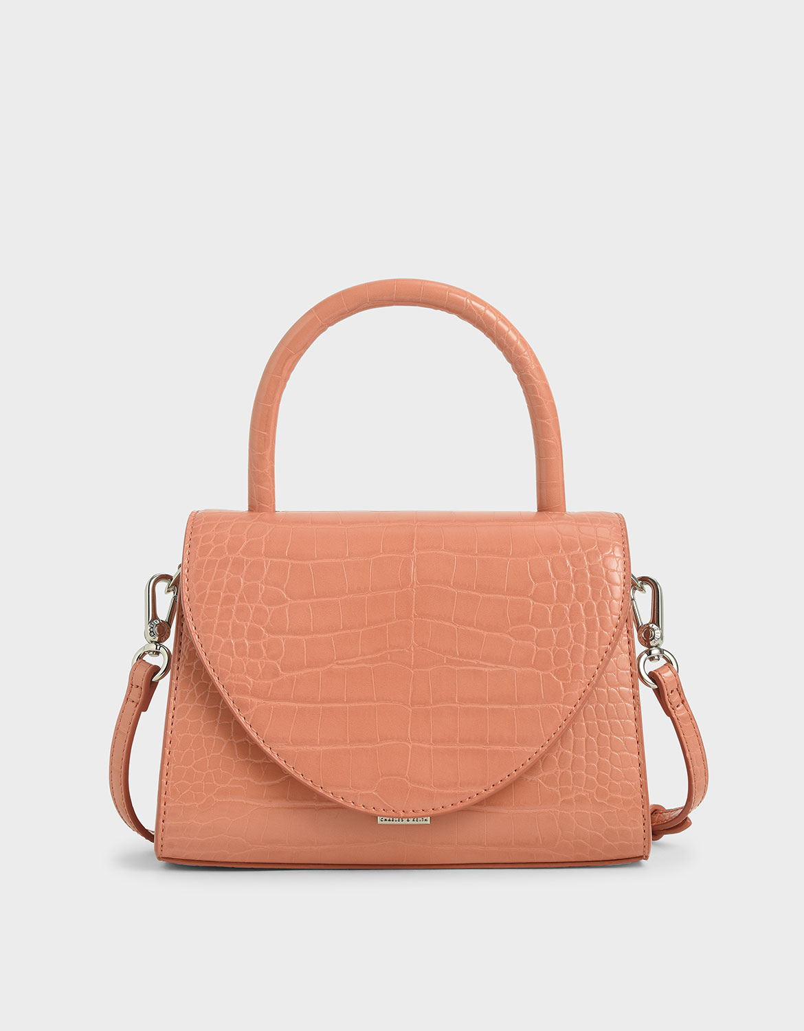 

Croc-Effect Structured Top Handle Bag, Peach
