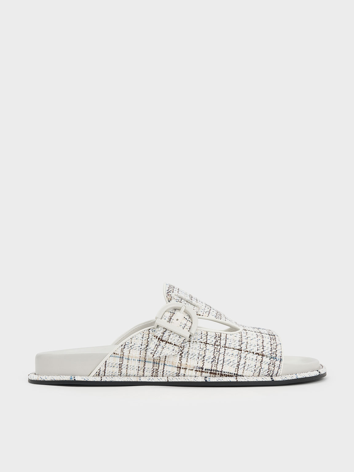Charles & Keith Cut-out Tweed Buckled Slides In Multi