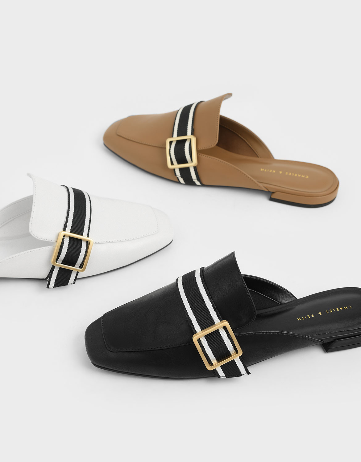 

Striped Strap Loafer Mules, Black