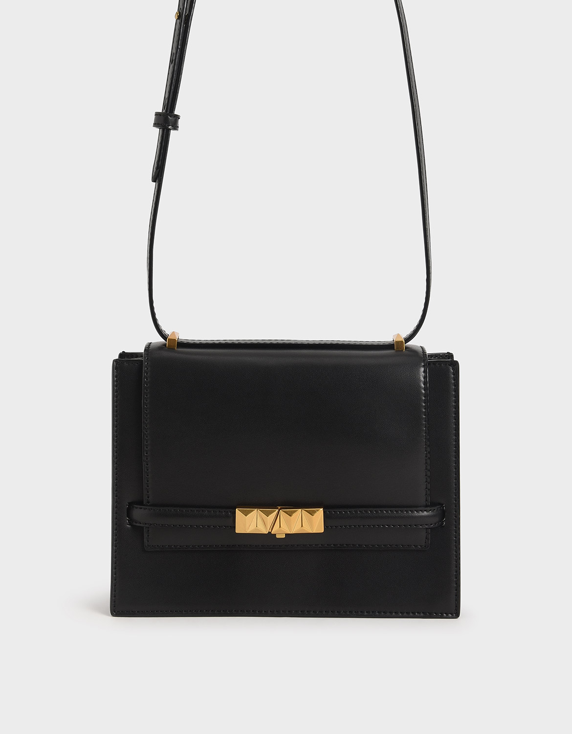

Metallic Push-Lock Crossbody Bag, Black