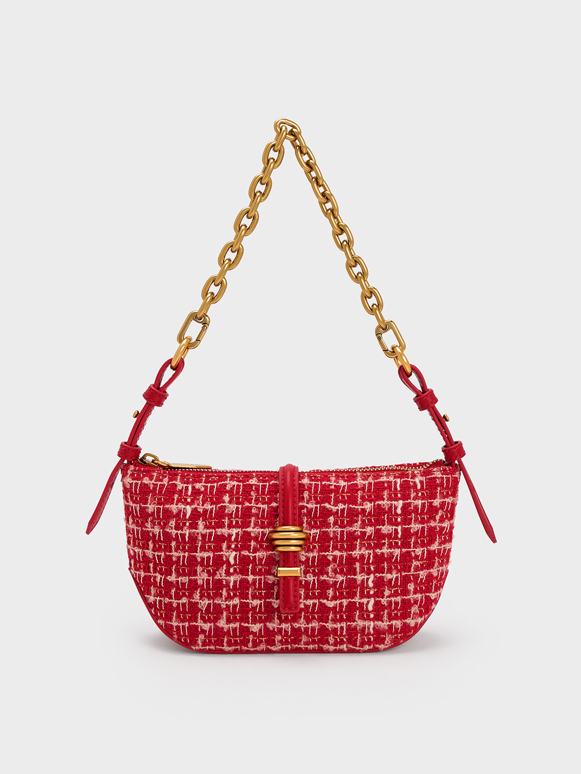 Charles Keith Trudy Tweed Belted Geometric Bag In Red ModeSens