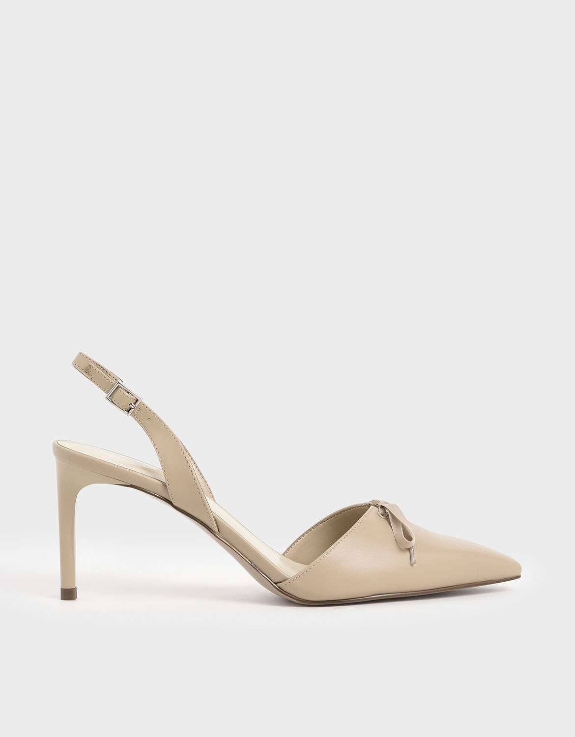 

Ribbon Tie Slingback Heels, Beige