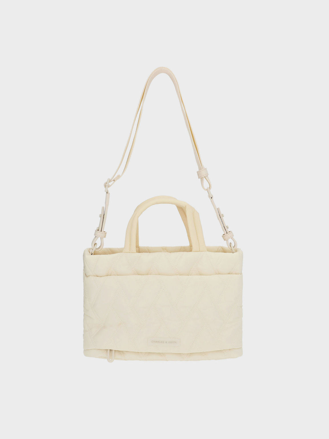 Charles & Keith - Nylon Chevron Boxy Tote Bag In Cream