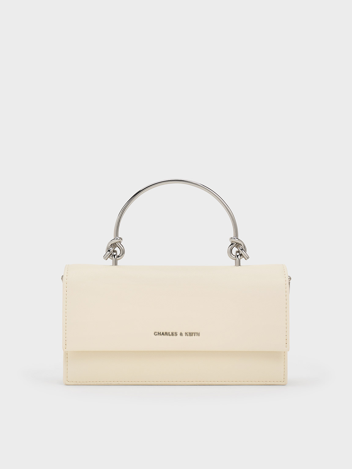 Charles & Keith Sculptural-handle Long Wallet In Cream
