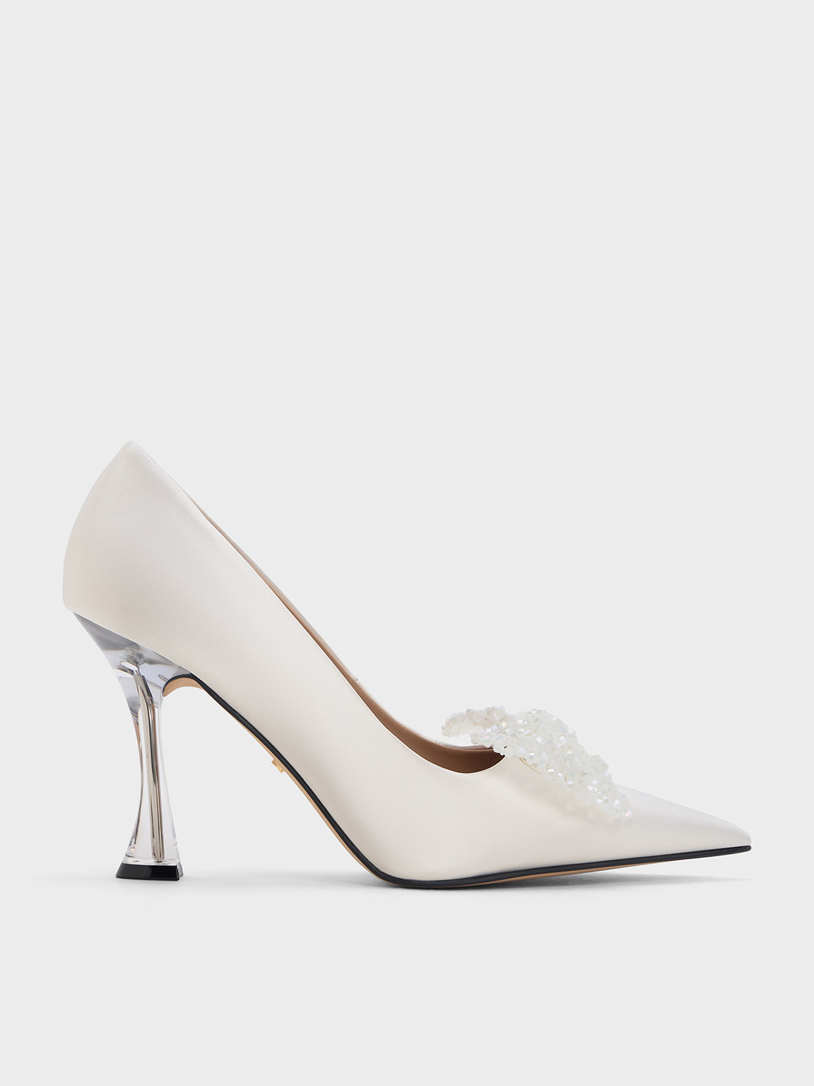 Shop Charles & Keith - Recycled Polyester Beaded Bow Pumps In White