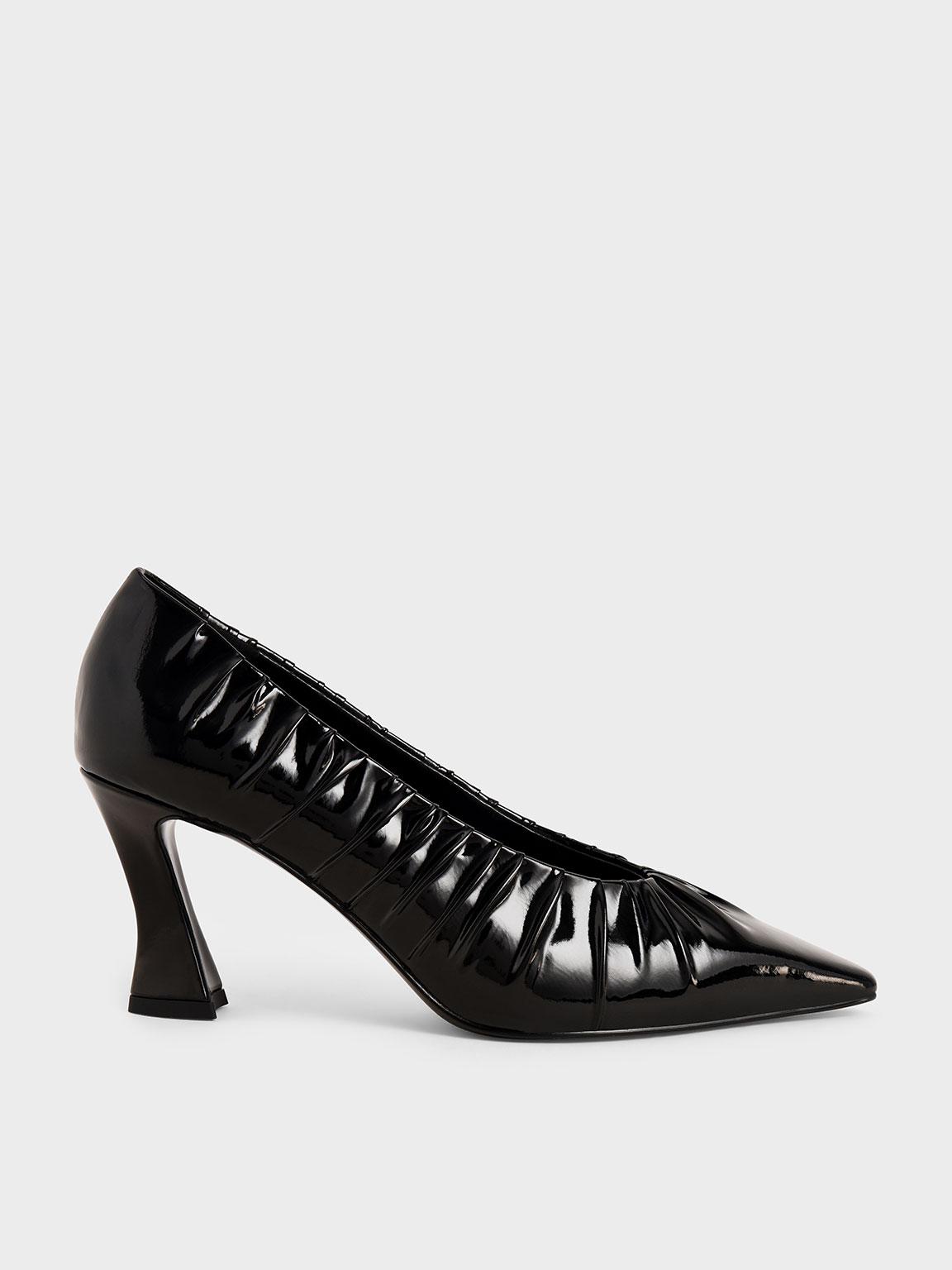 

Limited Edition: Patent Ruched V-Cut Pumps, Black