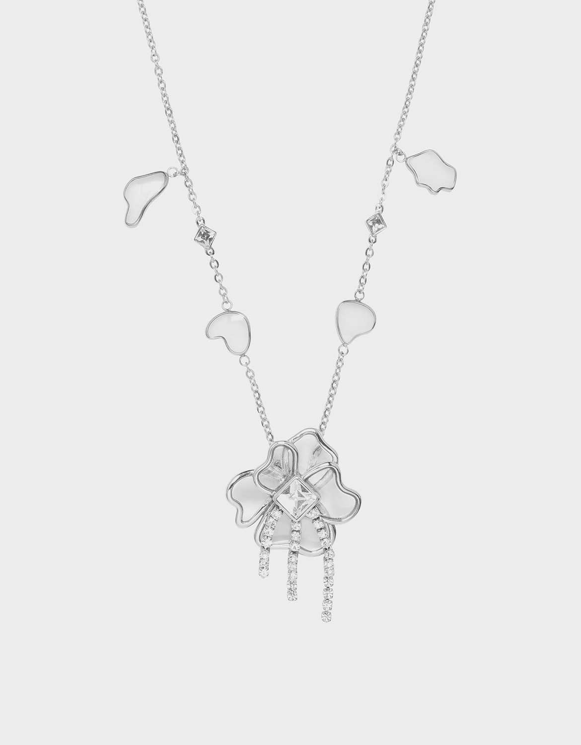 

Crystal & Acrylic Petal Necklace, Silver