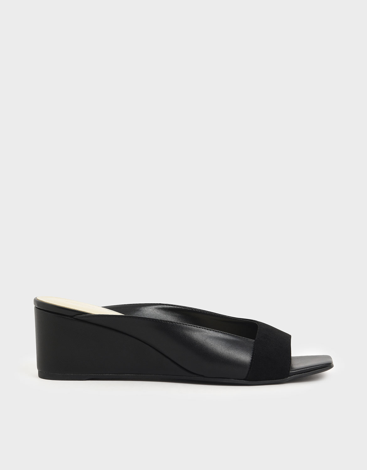 

Asymmetrical Open Toe Wedges, Black