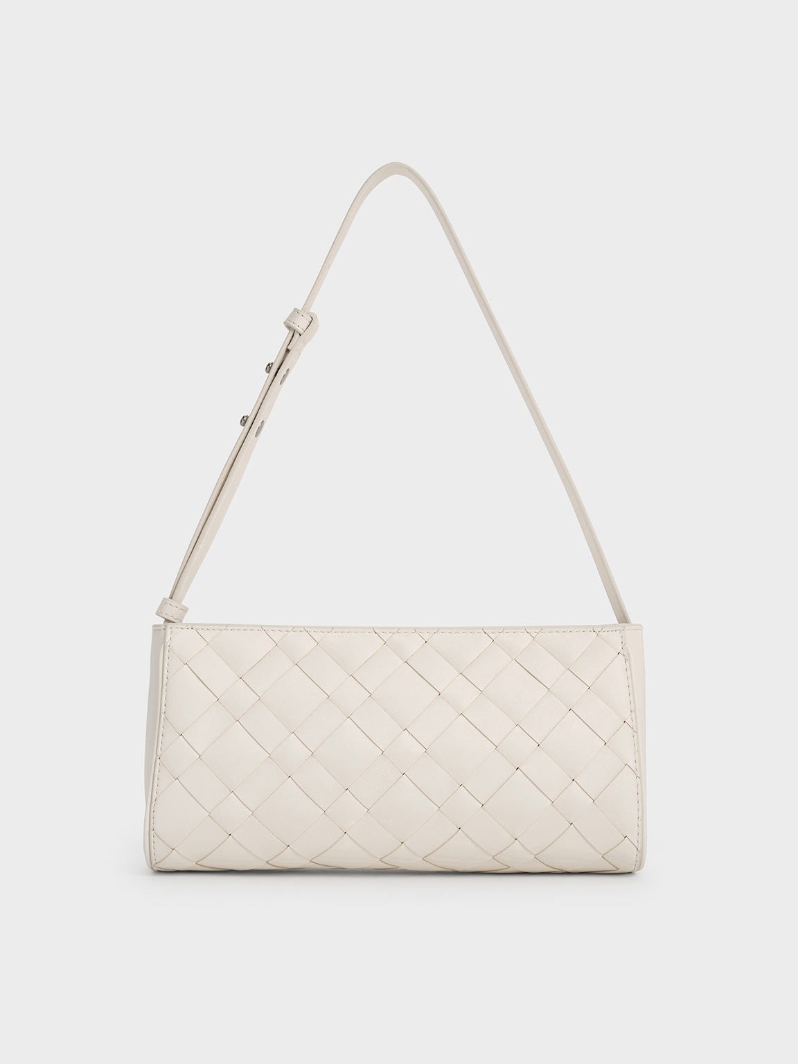 Charles & Keith - Ivette Woven Elongated Shoulder Bag In Cream