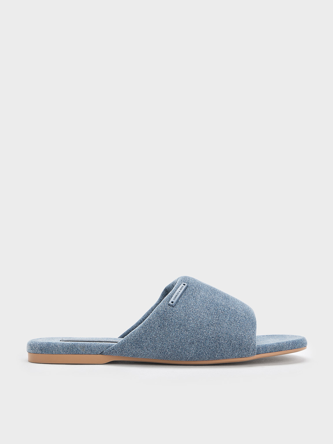 Charles & Keith - Denim Puffy Wide-strap Slide Sandals In Denim Blue