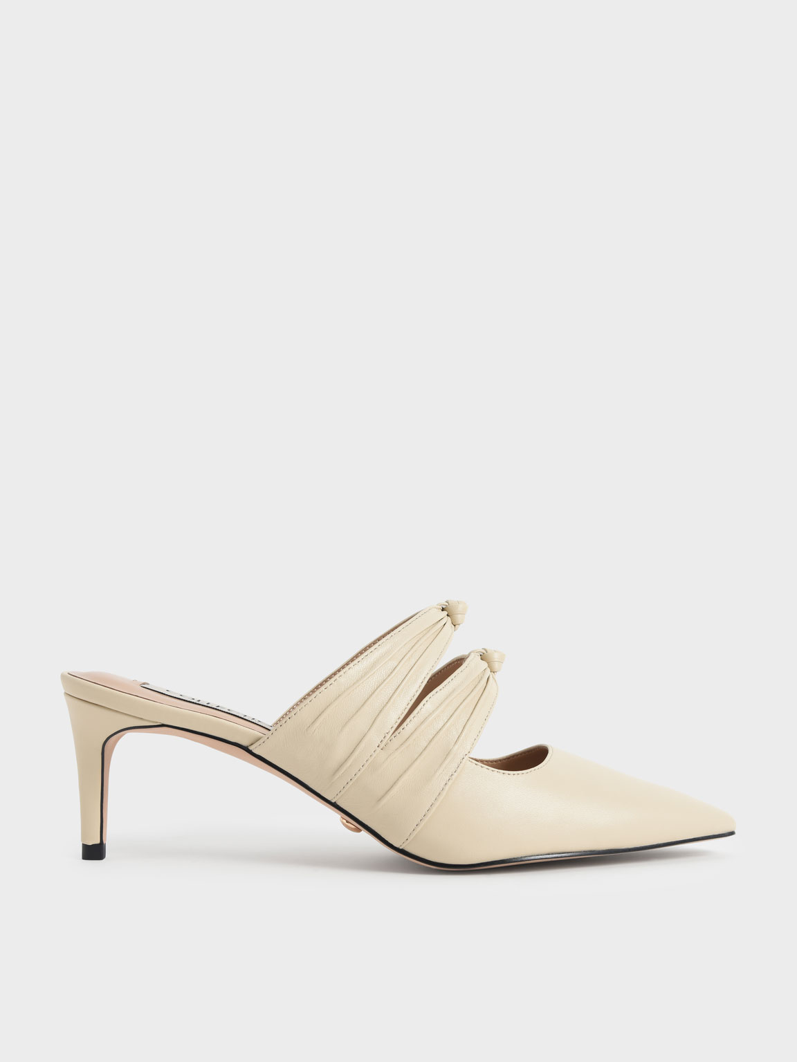 

Leather Knot Detail Heeled Mules, Cream