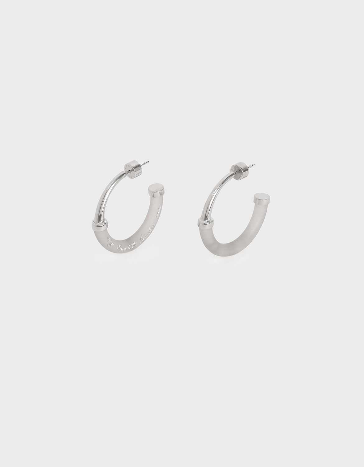 

My Heart Leads Me Back To You" Printed Hoop Earrings, Silver