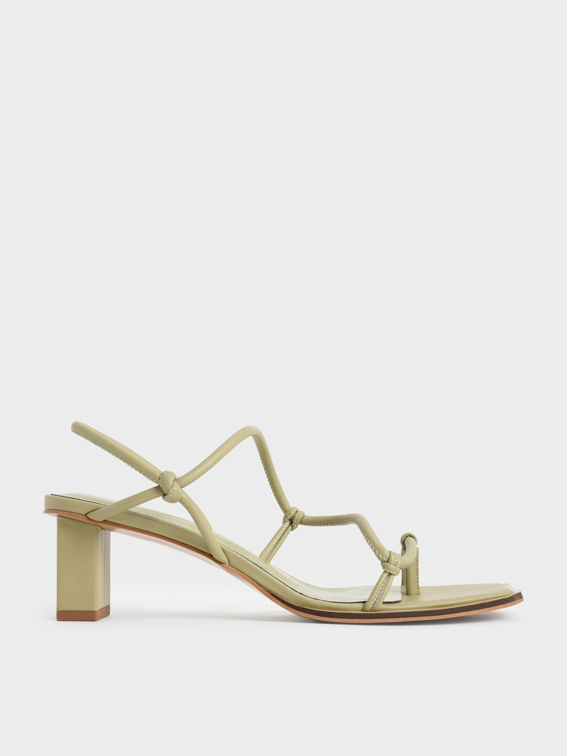 

Strappy Toe-Loop Heeled Sandals, Taupe