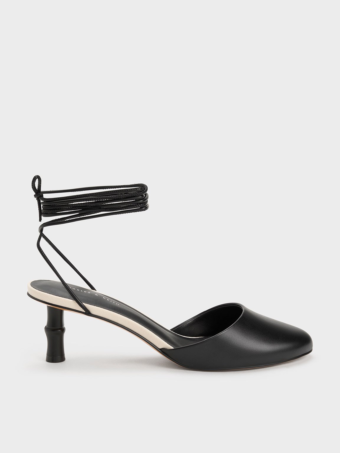 Charles & Keith Bamboo Heel Tie-around Pumps In Black