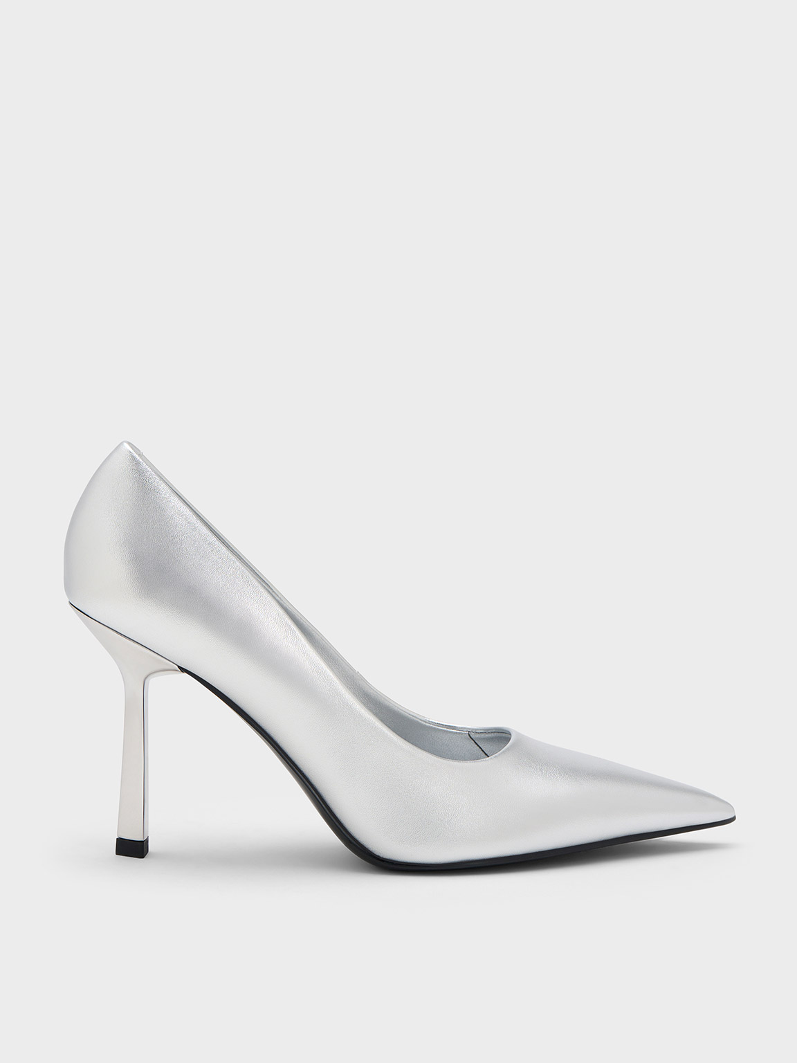 Silver Metallic Pointed-Toe Pumps - CHARLES & KEITH UK