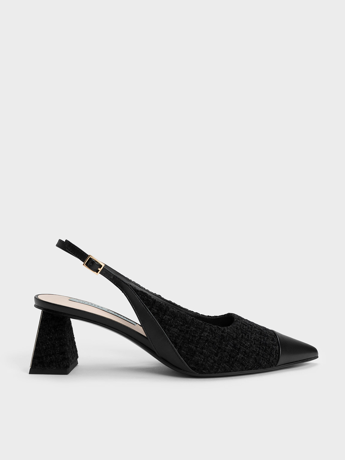 Tweed Toe Cap Slingback Pumps