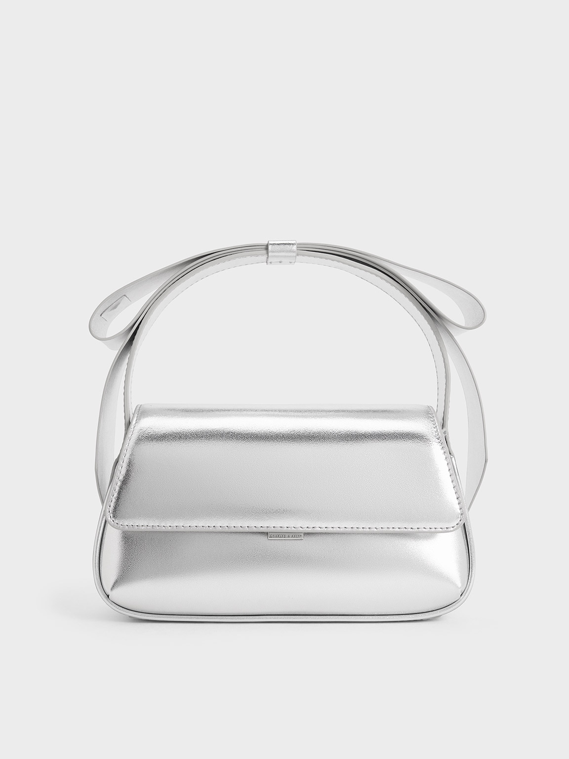 Charles & Keith Leather Metallic Bow Top-handle Bag In Silver