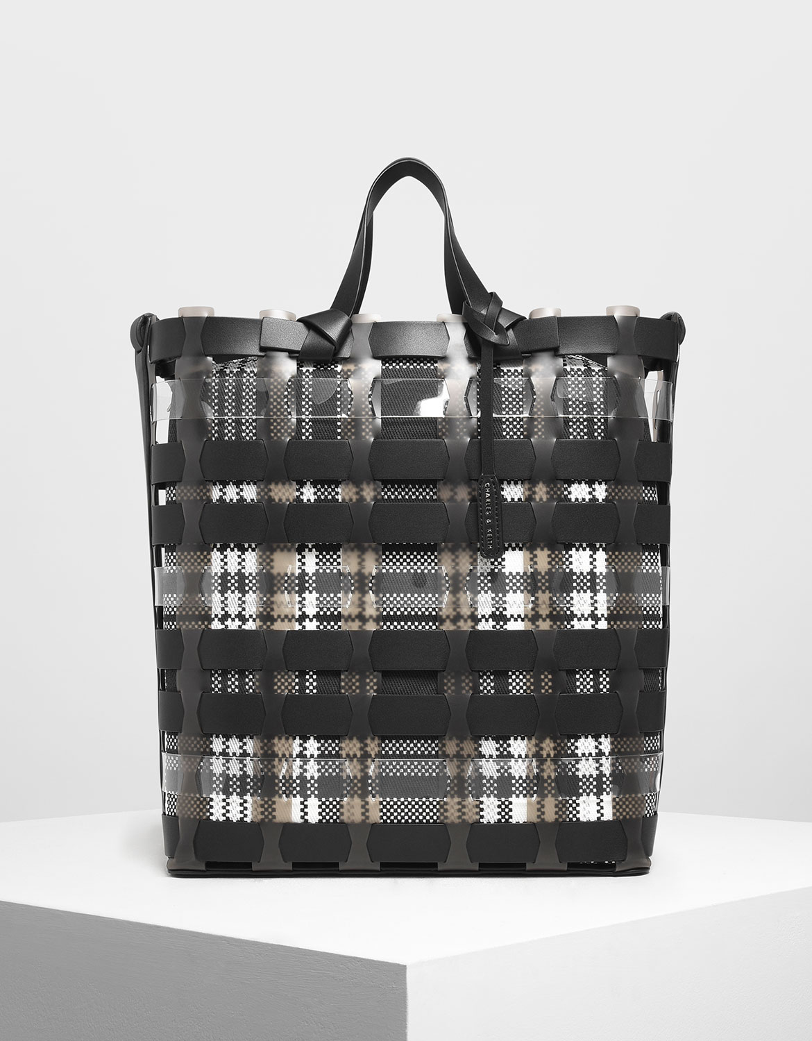 

See-Through Woven Tote Bag, Black