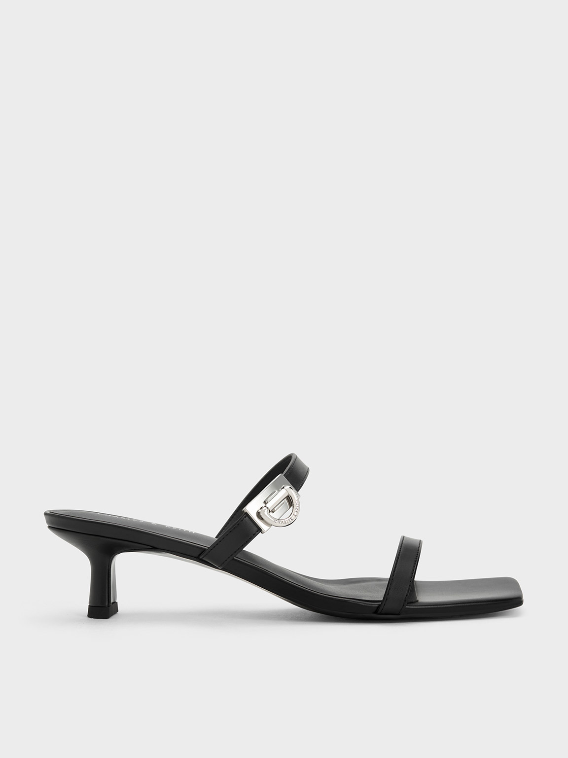 Charles & Keith Metallic Accent Double Strap Mules In Black