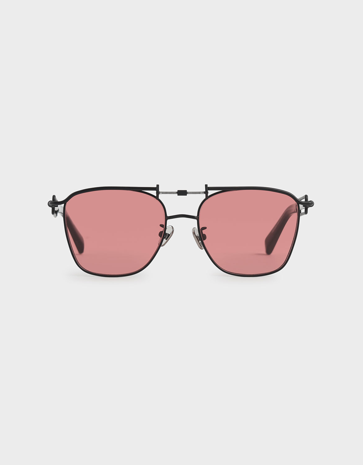

Square Double Bridge Sunglasses, Red