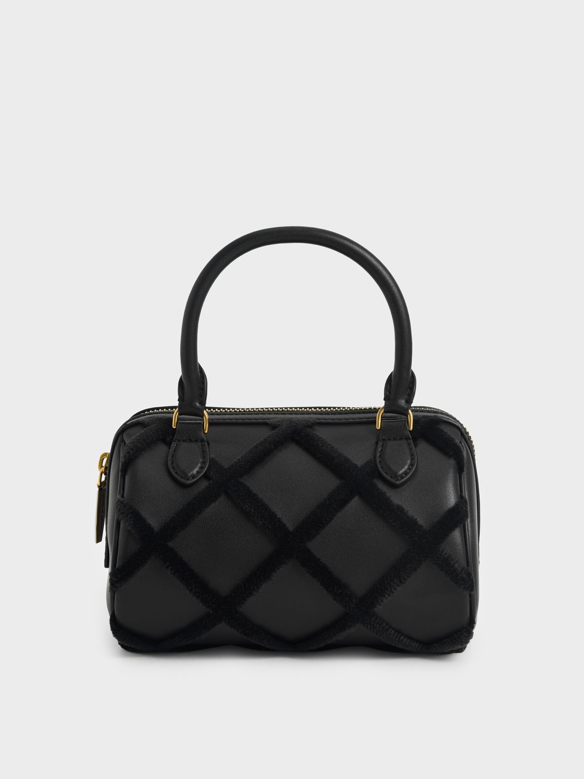 

Criss-Cross Pattern Top Handle Bag, Black