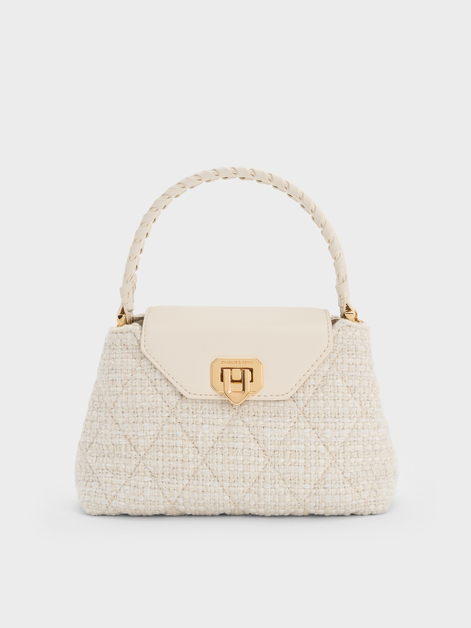 Charles & Keith - Arwen Tweed Quilted Braided-Strap Top Handle Bag Charles & Keith - Arwen Tweed Quilted Braided-Strap Top Handle Bag