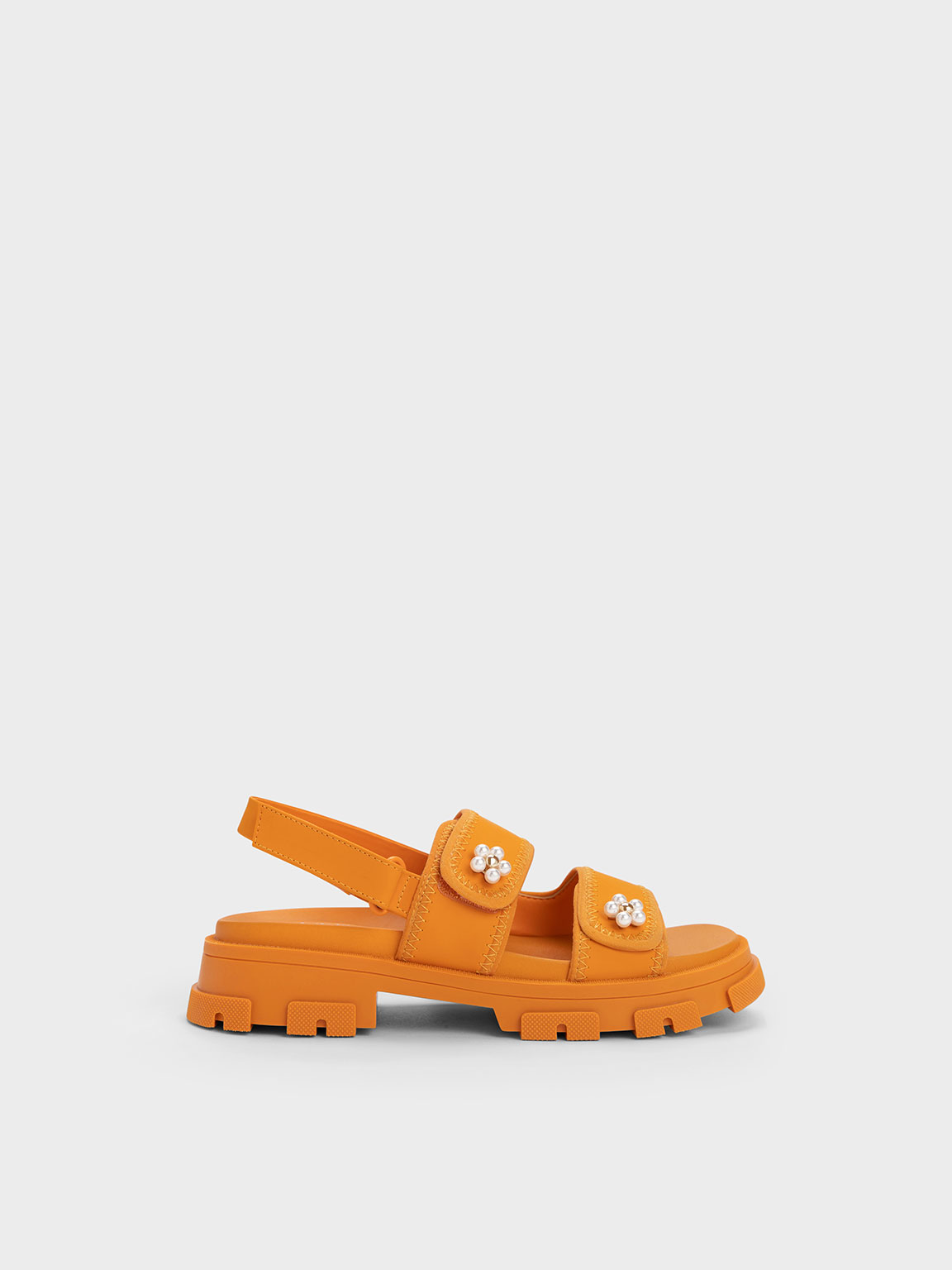 Charles & Keith Kids' Girls' Beaded Flower Sports Sandals In Orange