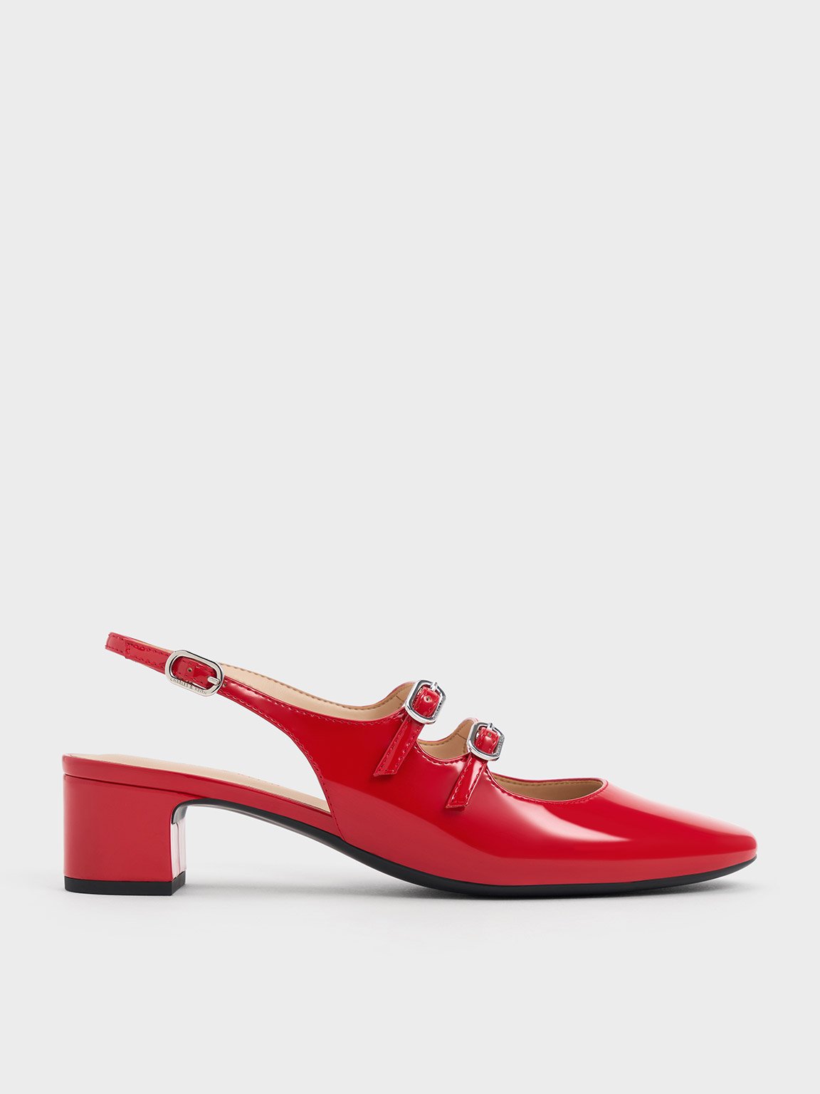 Red Double-Strap Slingback Mary Jane Pumps - CHARLES & KEITH UK