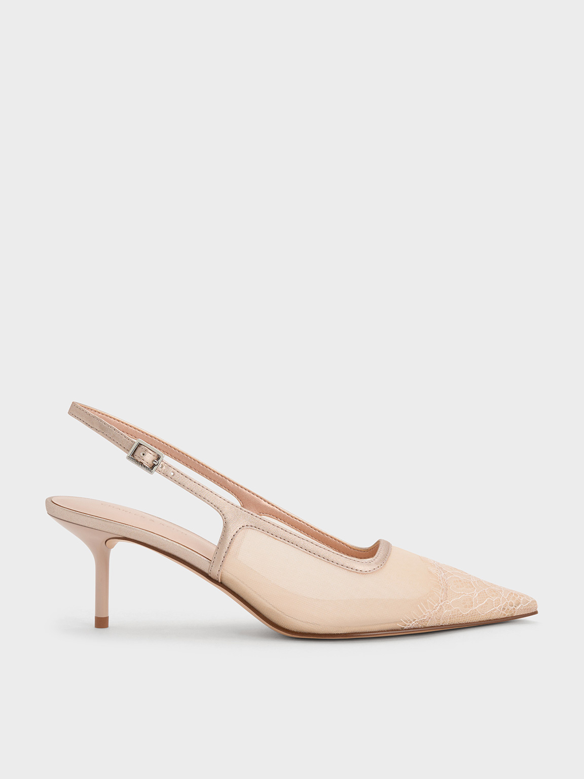 Charles & Keith - Mesh & Lace Pointed-Toe Slingback Pumps