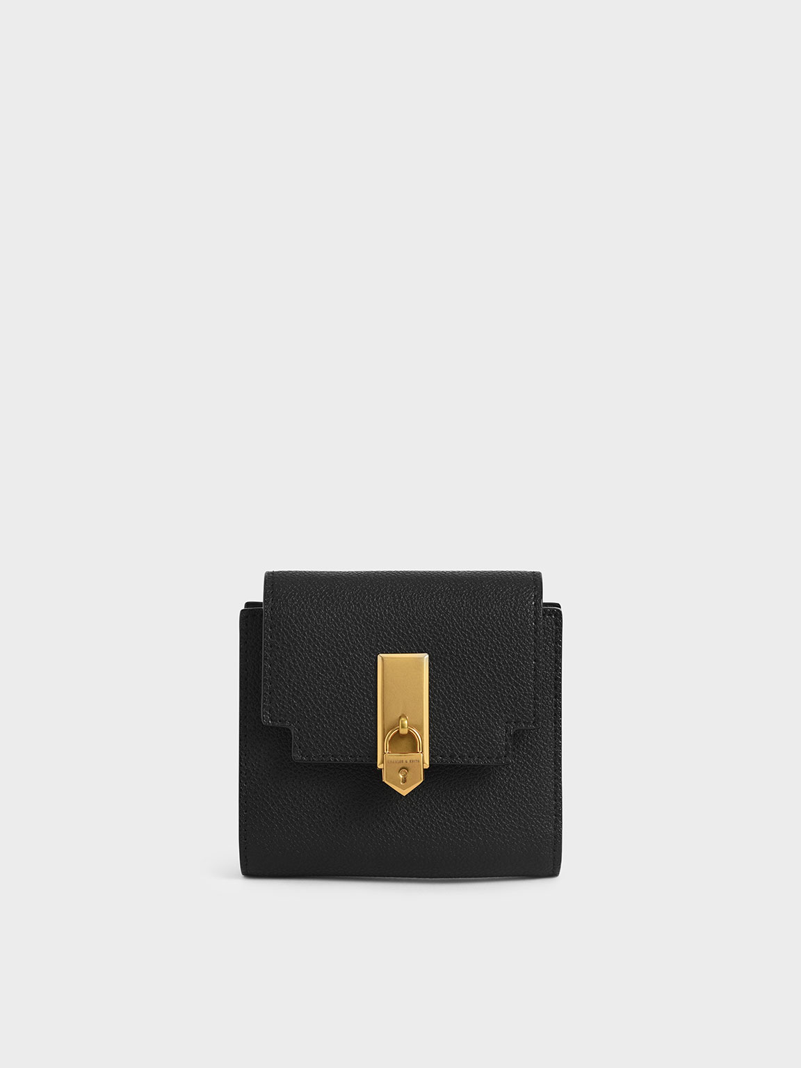 

Metallic Push-Lock Short Wallet, Black