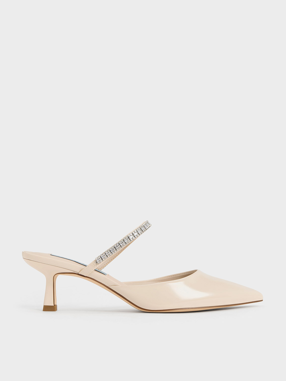 Charles & Keith Ambrosia Patent Gem-embellished Mules In Cream