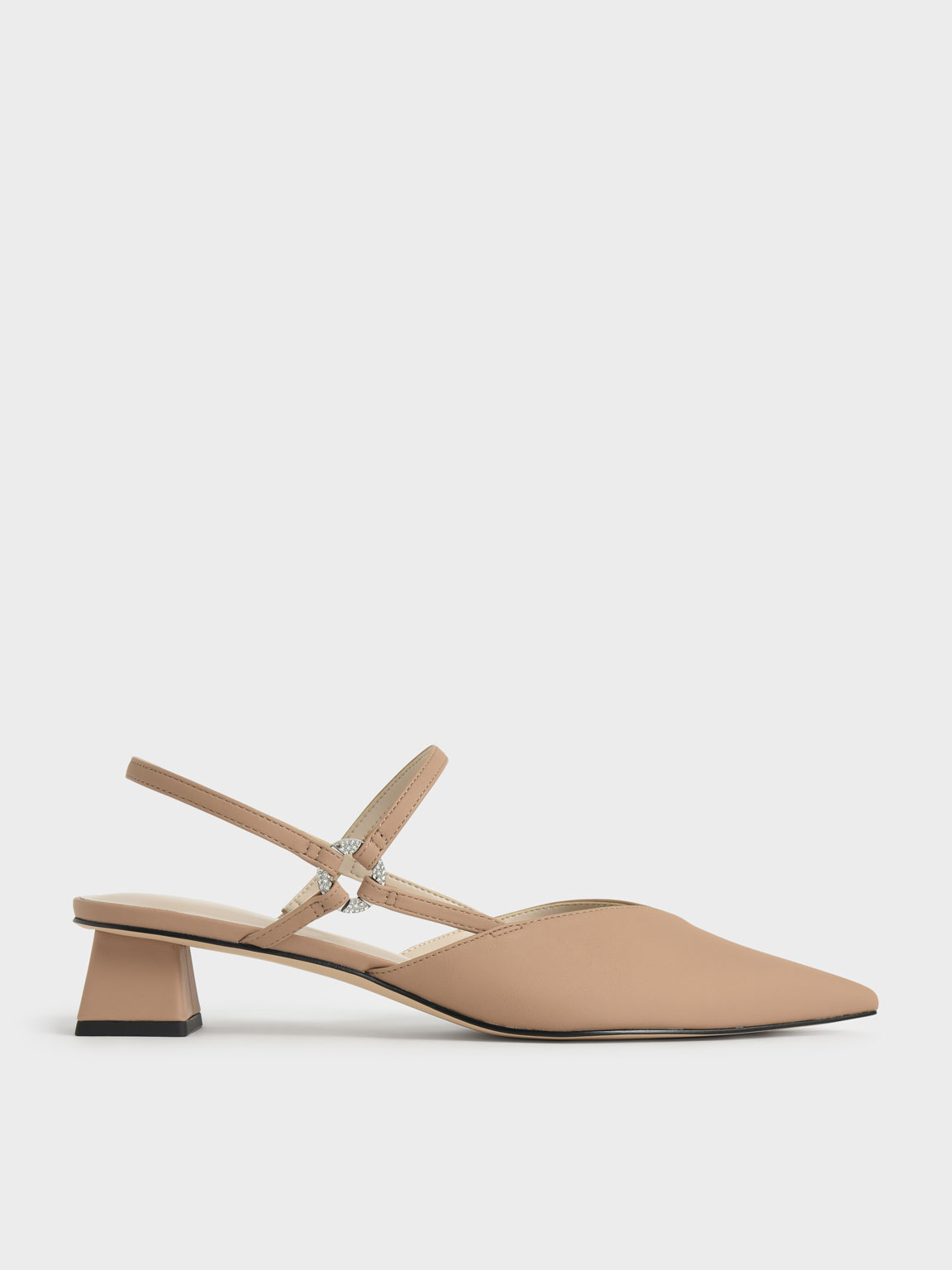 

Embellished Ankle Strap Pointed Pumps, Beige