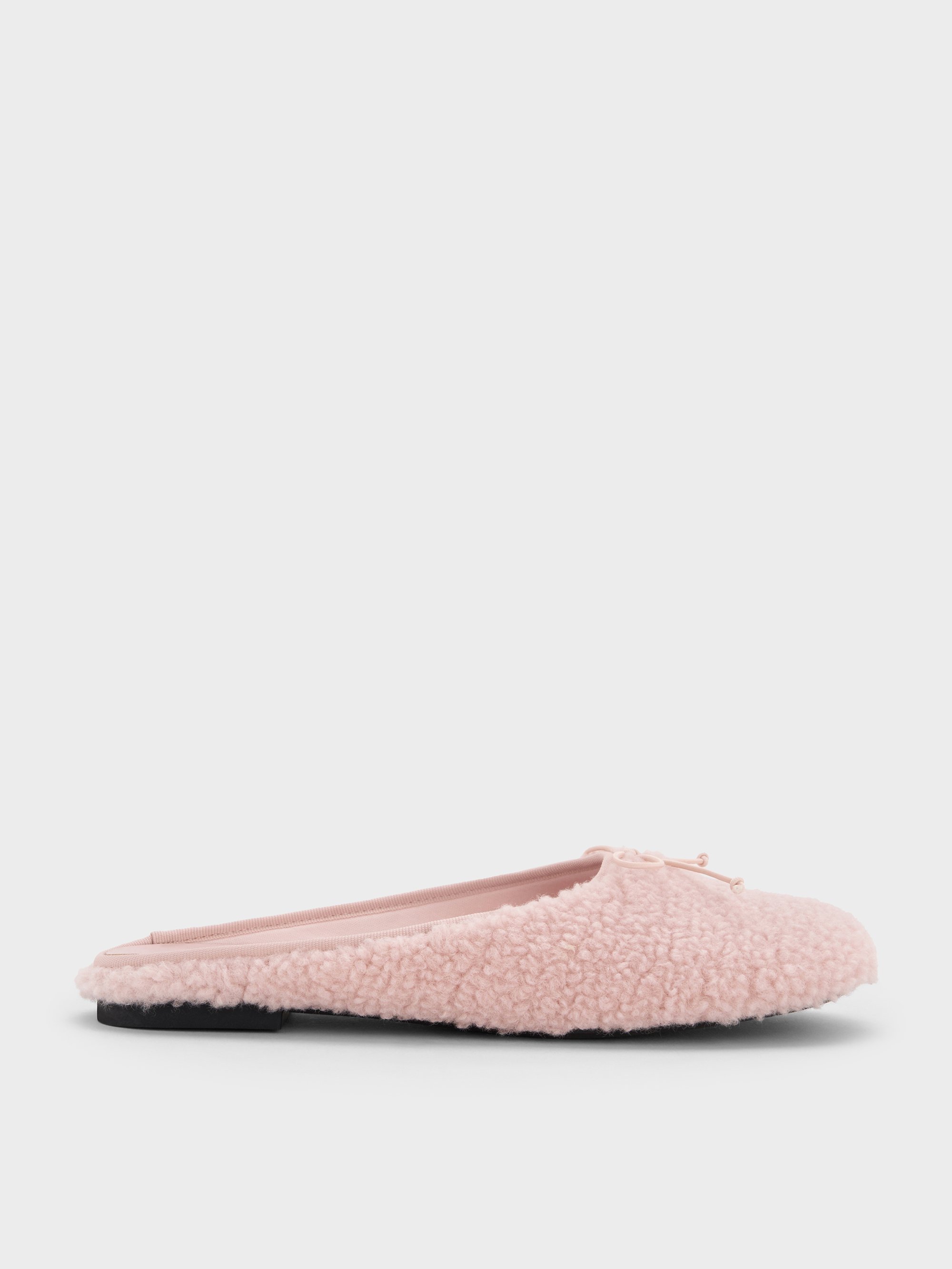 Charles & Keith - Nancy Faux Shearling Bow Ballet Mules In Pink