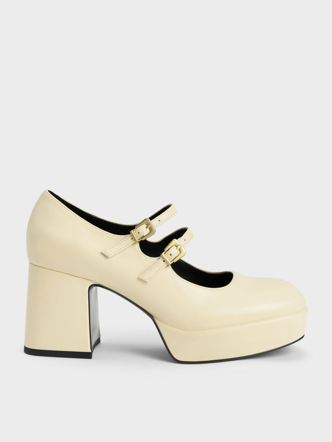 Charles & Keith Block Heel Mary Janes In Yellow