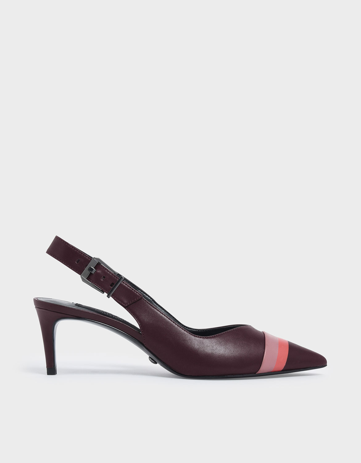 

Striped Leather Slingback Heels, Prune