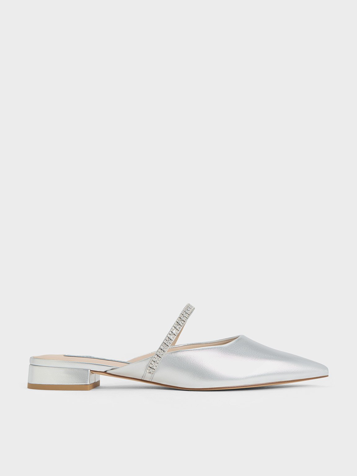 Charles & Keith Ambrosia Gem-embellished Mules In Silver