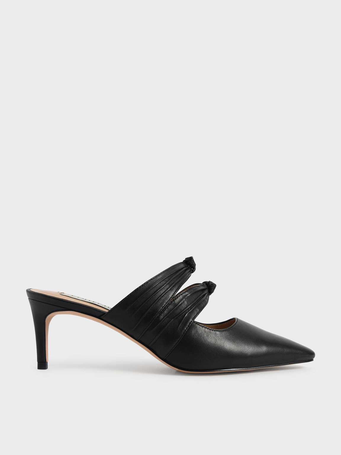 

Leather Knot Detail Heeled Mules, Black