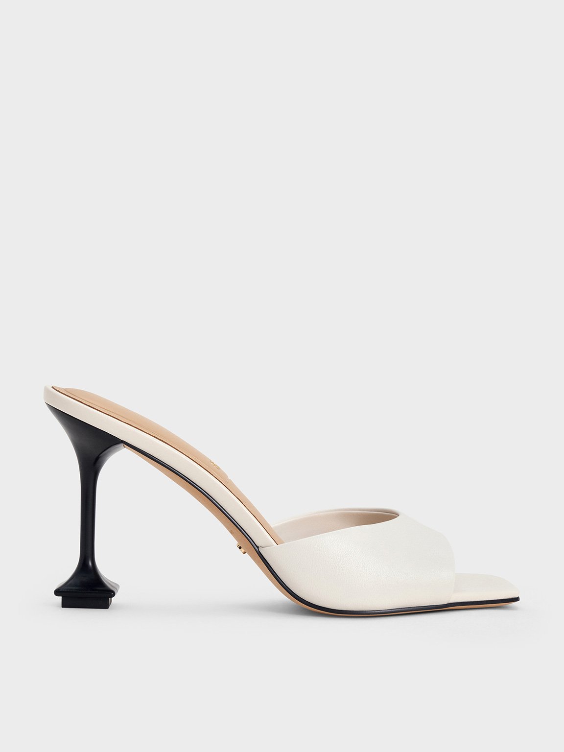 Charles & Keith - Jacqueline Leather Sculptural-heel Mules In Chalk