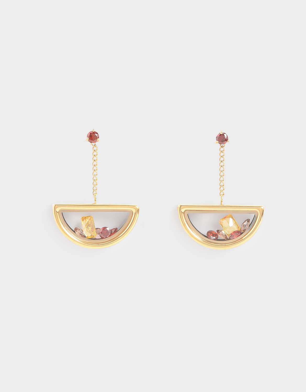 

Semi-Circle Floating Locket Drop Earrings, Gold