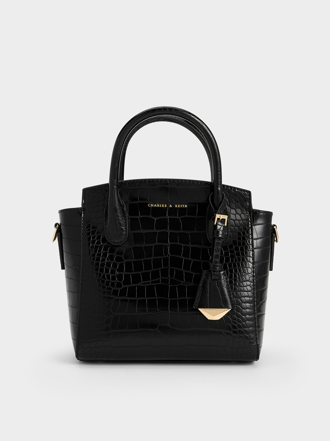 Croc-Effect Trapeze Tote Bag