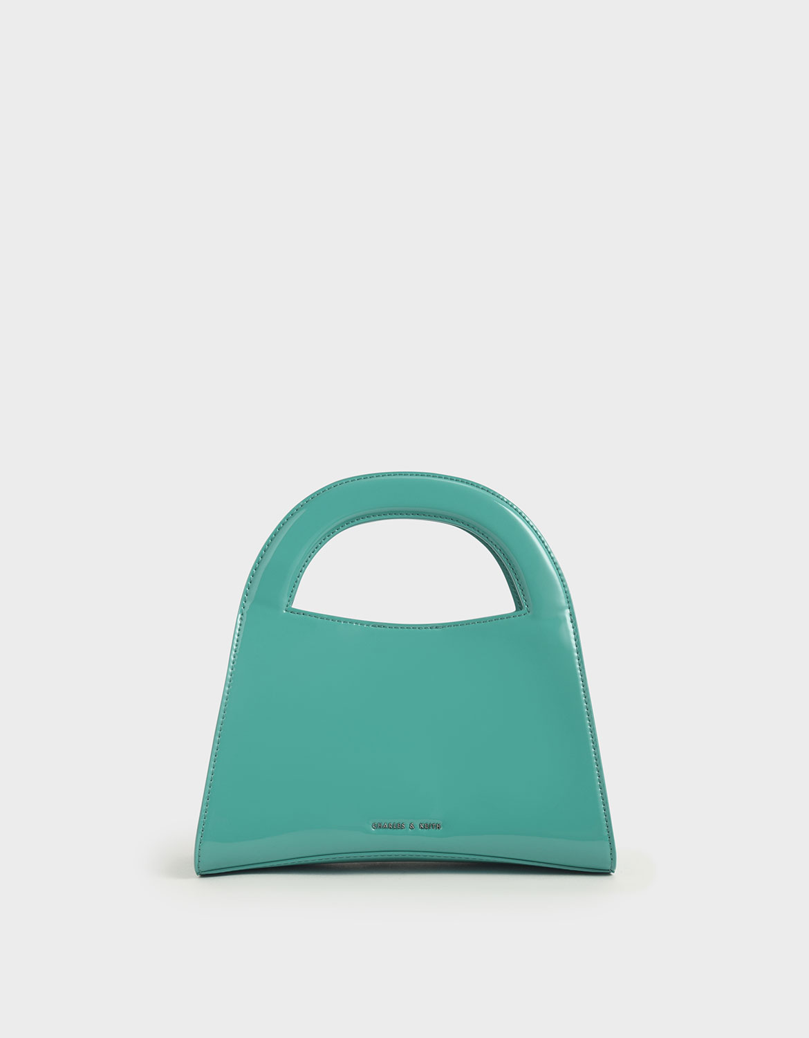

Patent Double Top Handle Handbag, Teal