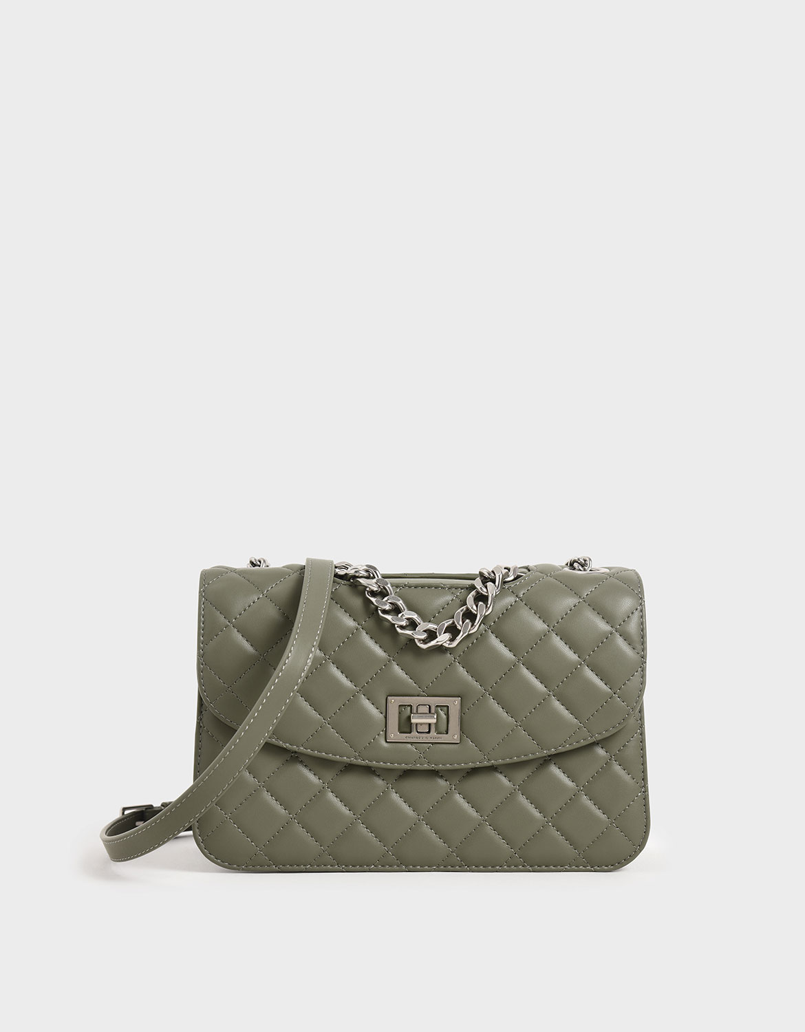 

Quilted Turn-Lock Clutch, Sage green