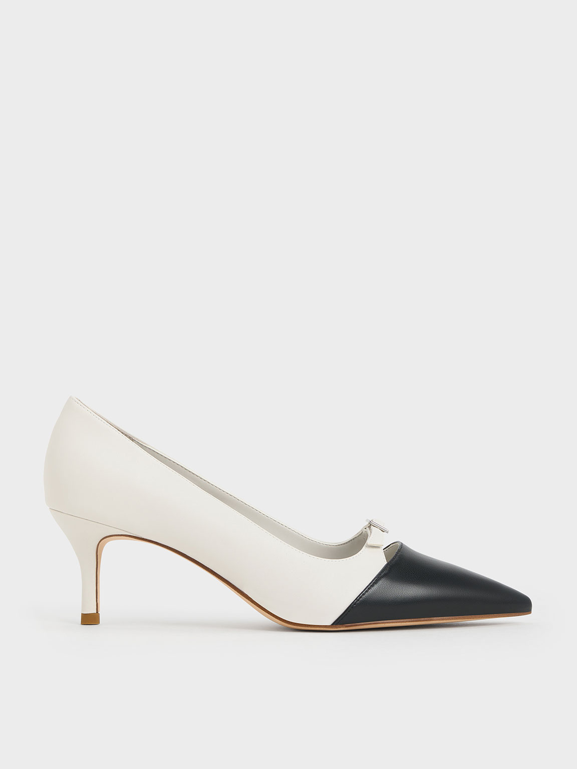 Two-Tone Buckle-Strap Pointed-Toe Pumps