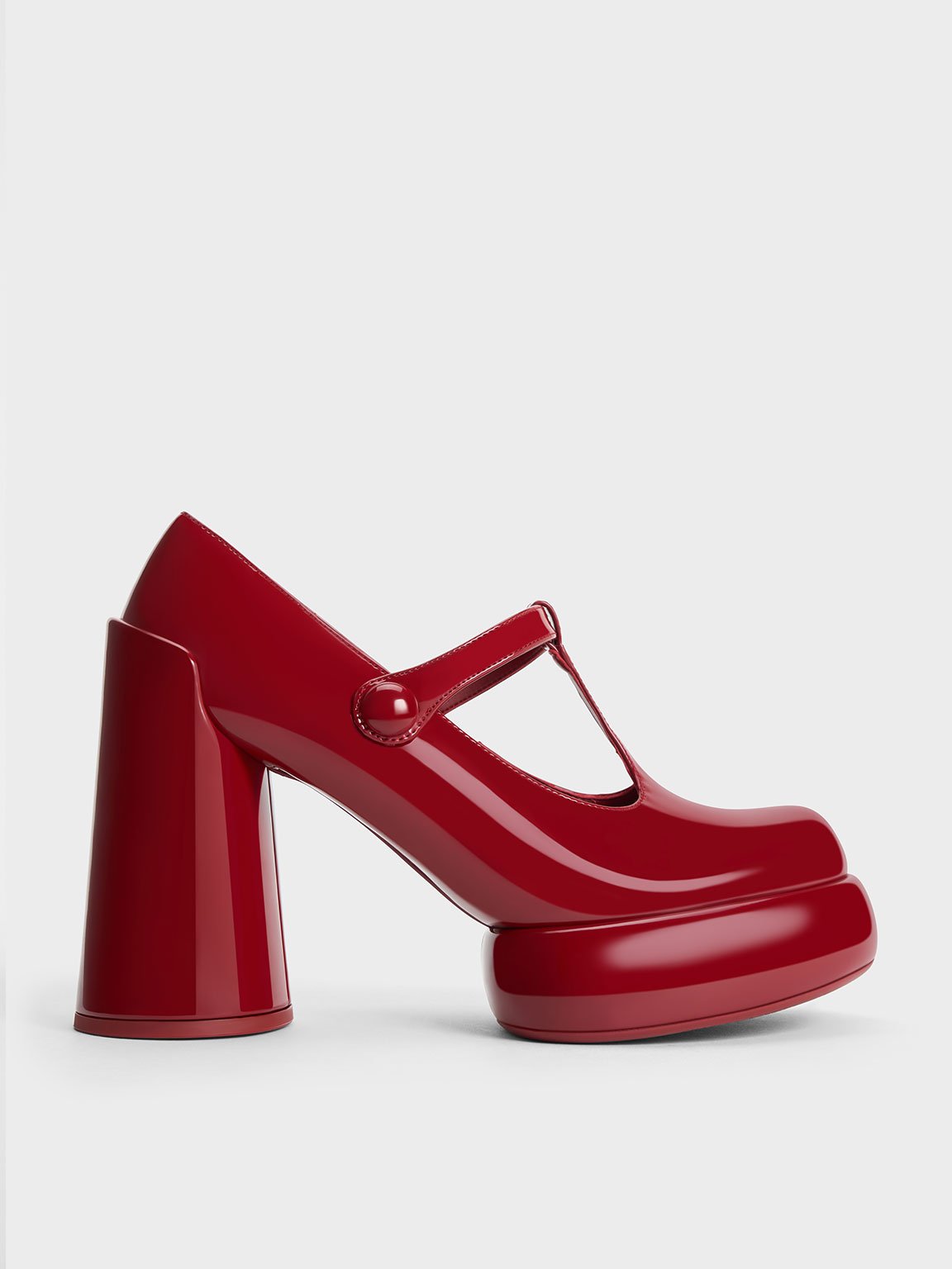 Charles & Keith Darcy Patent T-bar Platform Mary Janes In Red